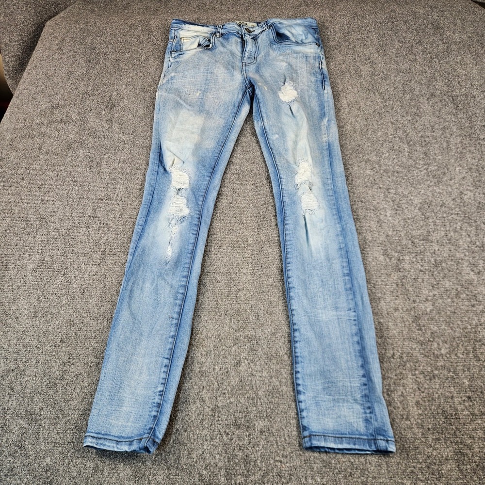 DSATR Premium Disaster Mens Skinny Distressed Light‎ Wash Jeans W32 L32 Bleached